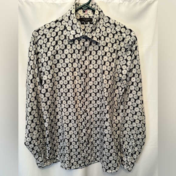 Ted Baker Men's Shirt Size 3 (M) Black Floral Print Long Sleeve Cotton Button Up - Picture 1 of 8